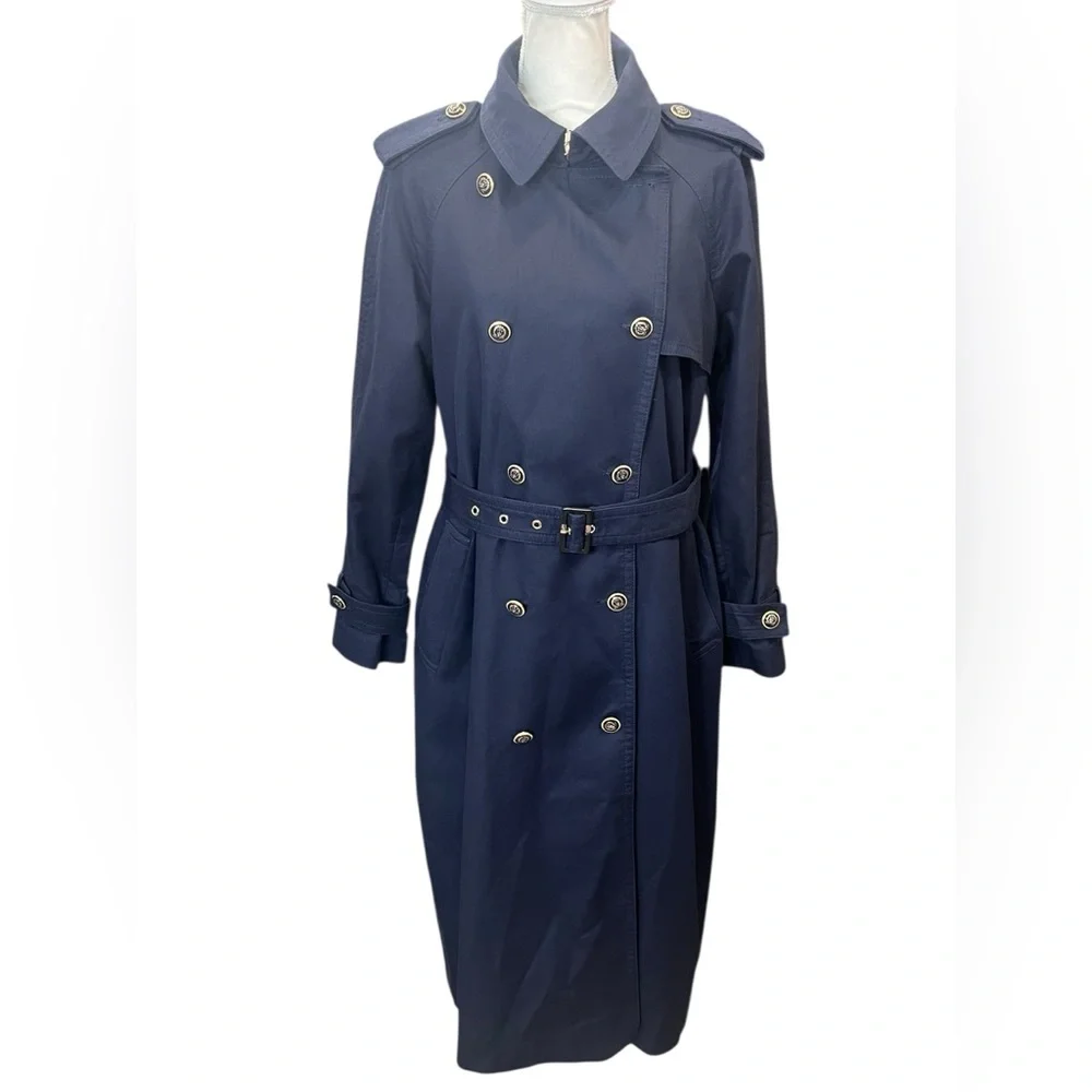 Ann Taylor Navy Double-Breasted Belted Trench Coat – Women’s Medium - Picture 4 of 15